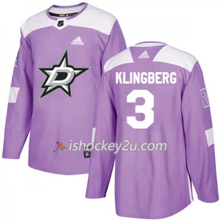 Mænd NHL Dallas Stars Trøje John Klingberg 3 Adidas 2017-2018 Lilla Fights Cancer Practice Authentic